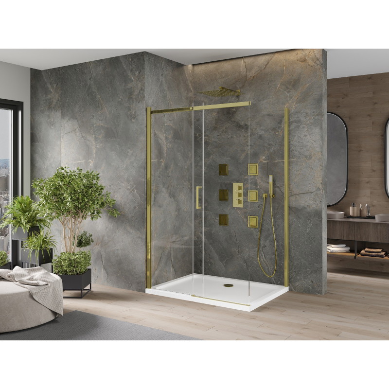 Mexen Omega lükand dušikabiin 110 x 80 cm, läbipaistev, kuldne + tasapind Flat - 825-110-080-50-00-4010