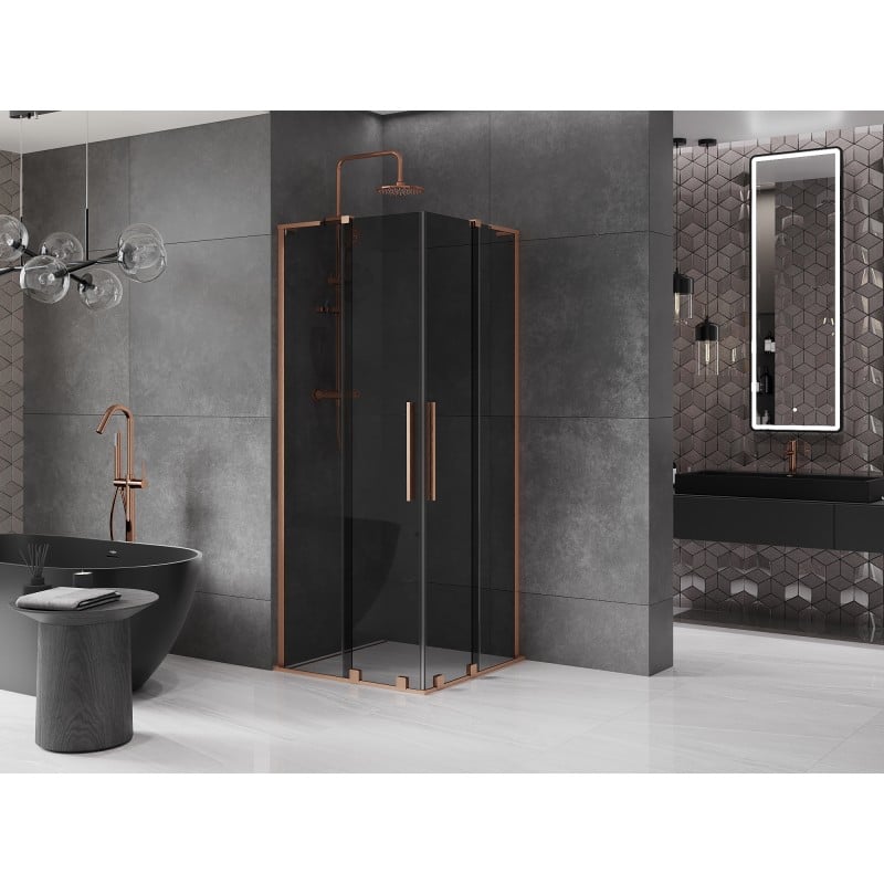 Mexen Velar L Duo kabina prysznicowa rozsuwana 100 x 100 cm, grafit, miedź szczotkowana - 871-100-100-02-43-65