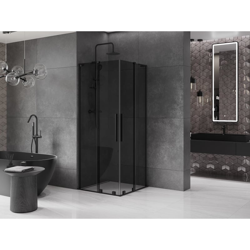 Mexen Velar L Duo Sliding Shower Cabin 80 x 80 cm, Graphite, Black - 871-080-080-02-43-70