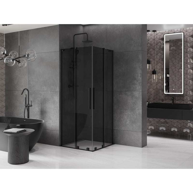 Mexen Velar L Duo sliding shower enclosure 100 x 100 cm, graphite, black - 871-100-100-02-43-70