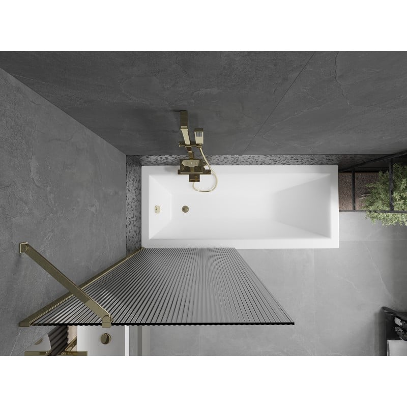 Mexen Next 1-wing Bath Screen 80 x 150 cm, Stripes, Gold - 895-080-000-00-09-50