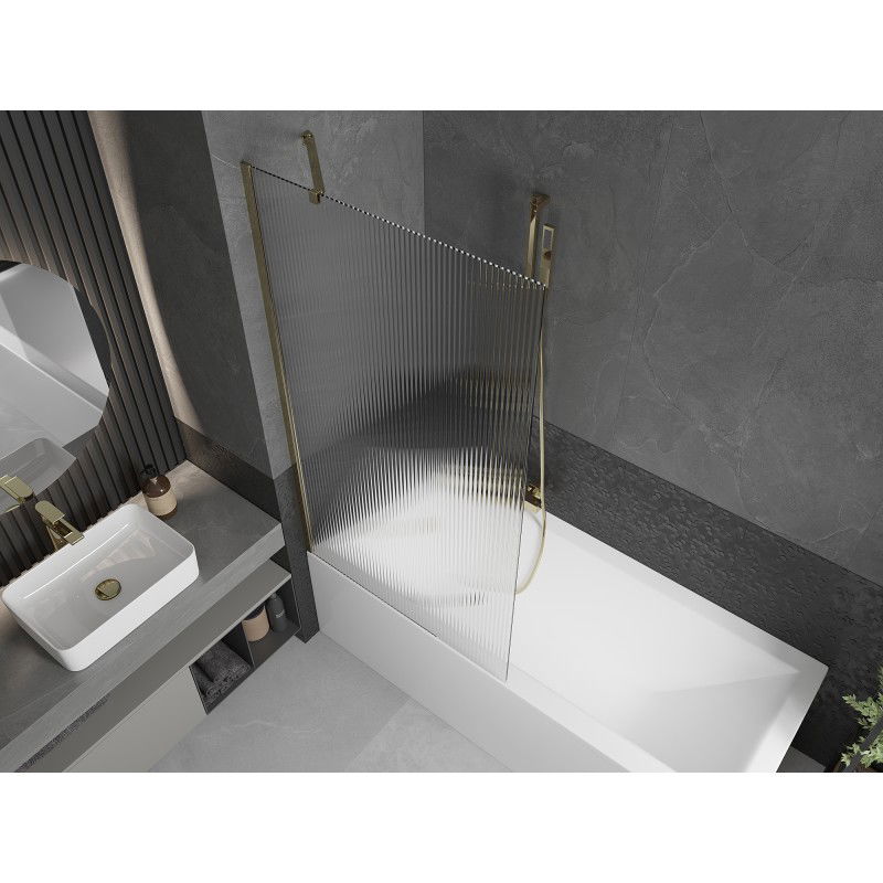 Mexen Next 1-wing Bath Screen 90 x 150 cm, Striped, Gold - 895-090-000-00-09-50