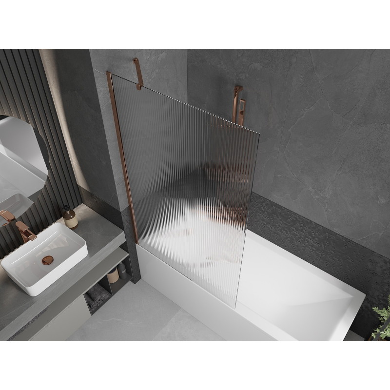 Mexen Next Single-Panel Bath Screen 100 x 150 cm, Stripes, Rose Gold - 895-100-000-00-09-60