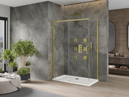 Mexen Omega liugustega dušinurk 130 x 70 cm, läbipaistev, kuldne + Flat alus - 825-130-070-50-00-4010