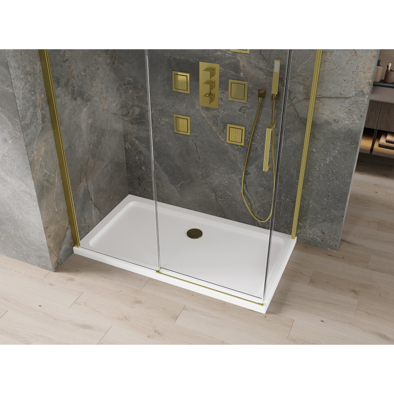 Mexen Omega Schiebeduschkabine 140 x 80 cm, transparent, gold + Flat-Duschwanne - 825-140-080-50-00-4010