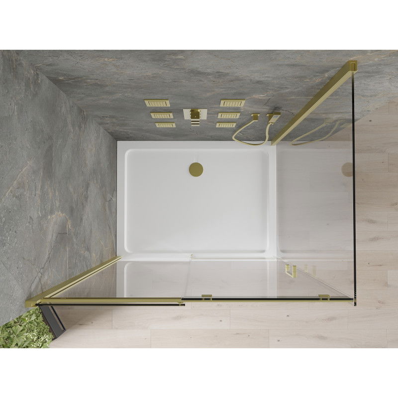 Mexen Omega schuifbare douchecabine 140 x 90 cm, transparant, goud + Flat douchebak - 825-140-090-50-00-4010