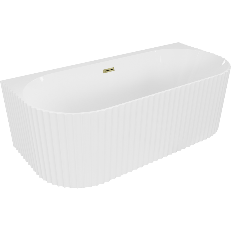 Mexen Sella banheira independente encostada canelada 150 x 75 cm, branco brilhante, transbordamento dourado - 52711507500-50