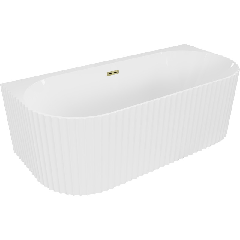 Mexen Sella vrijstaande geribbelde tegen de muur staande badkuip 150 x 75 cm, wit glanzend, gouden overloop - 52711507500-50
