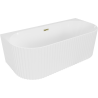 Mexen Sella freistehende an der Wand stehende gerillte Badewanne 150 x 75 cm, weiß glänzend, goldener Überlauf - 52711507500-50