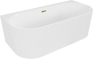 Mexen Sella freistehende an der Wand stehende gerillte Badewanne 150 x 75 cm, weiß glänzend, goldener Überlauf - 52711507500-50