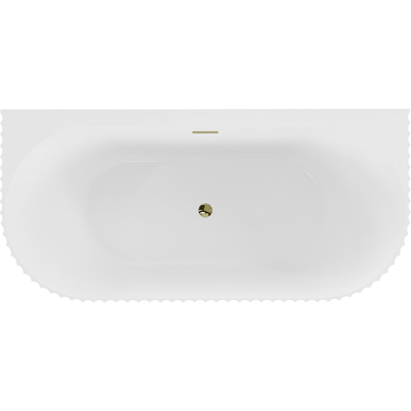 Mexen Sella Fristående väggbadkar räfflad 150 x 75 cm, vit glans, överfyllnad gyllene - 52711507500-50