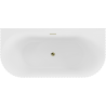 Mexen Sella freistehende an der Wand stehende gerillte Badewanne 150 x 75 cm, weiß glänzend, goldener Überlauf - 52711507500-50