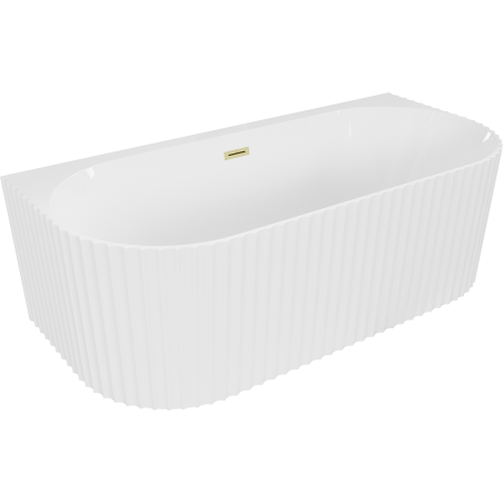 Mexen Sella freestanding wall-adjacent ribbed bathtub 150 x 75 cm, white gloss, gold brushed overflow - 52711507500-55