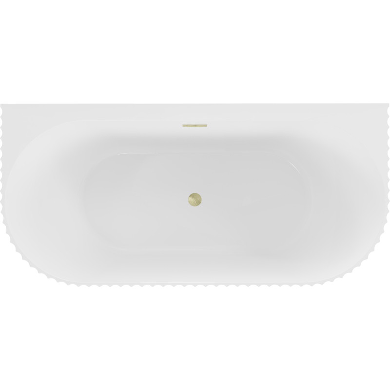 Mexen Sella baignoire autoportante murale rainurée 150 x 75 cm, blanc brillant, trop-plein doré brossé - 52711507500-55