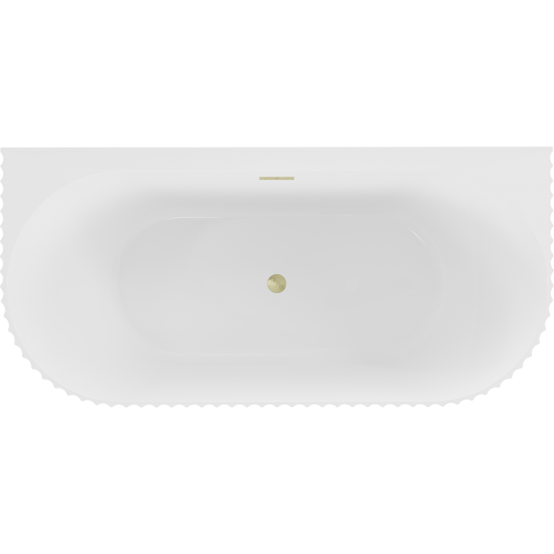 Mexen Sella banheira independente encostada com ranhuras 150 x 75 cm, branco brilhante, transbordamento dourado escovado