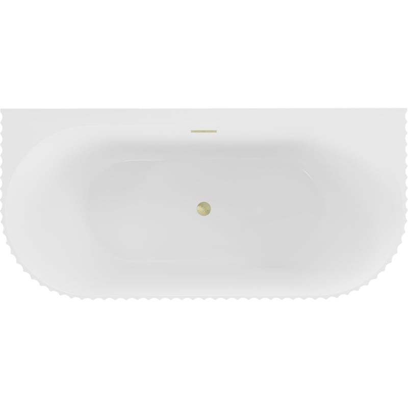 Mexen Sella freestanding wall-adjacent ribbed bathtub 150 x 75 cm, white gloss, gold brushed overflow - 52711507500-55