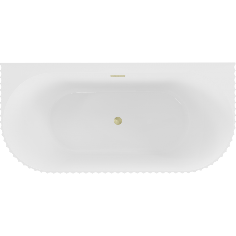 Mexen Sella vasca da bagno freestanding a parete rigata 150 x 75 cm, bianco lucido, troppopieno spazzolato oro - 52711507500-55