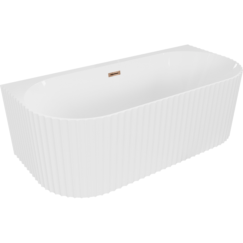 Mexen Sella banheira independente encostada frisada 150 x 75 cm, branco brilhante, transbordo ouro rosa - 52711507500-60