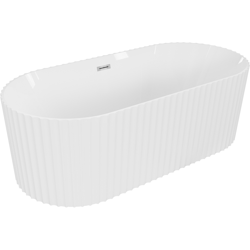 Mexen Paola fristående räfflat badkar 150 x 75 cm, vit glans, krom överfyllnad - 52721507500-01