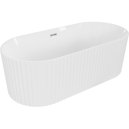 Mexen Paola freestanding fluted bath 150 x 75 cm, white gloss, chrome overflow - 52721507500-01