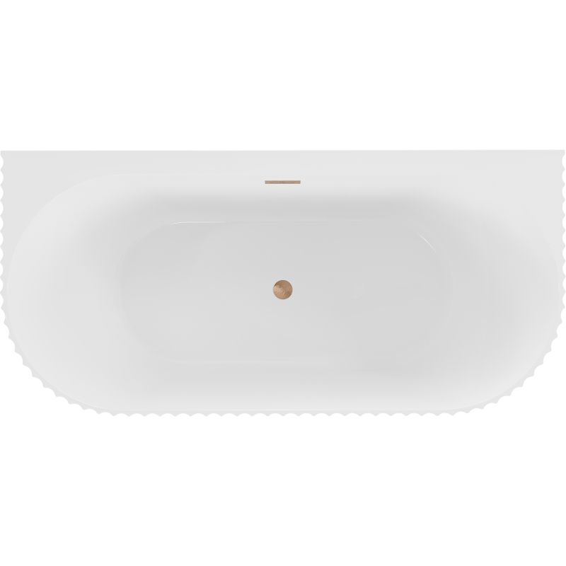 Mexen Sella baignoire autoportante adossée rainurée 150 x 75 cm, blanc brillant, trop-plein cuivre brossé - 52711507500-65