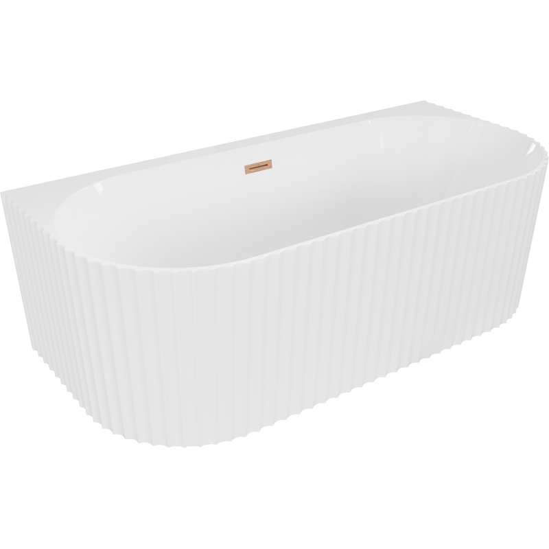 Mexen Sella freestanding back-to-wall fluted bathtub 150 x 75 cm, white gloss, brushed copper overflow - 52711507500-65