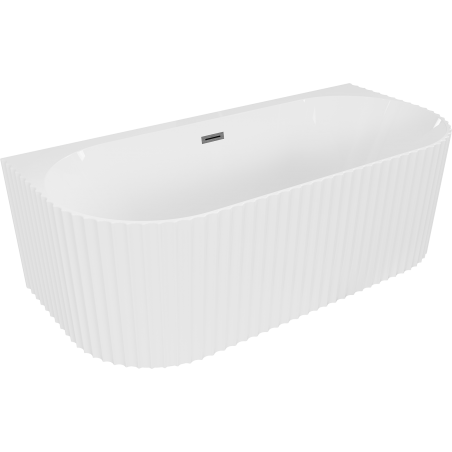 Mexen Sella vrijstaand bad tegen de muur geribbeld 150 x 75 cm, witte glans, overloop gun gray geborsteld - 52711507500-66