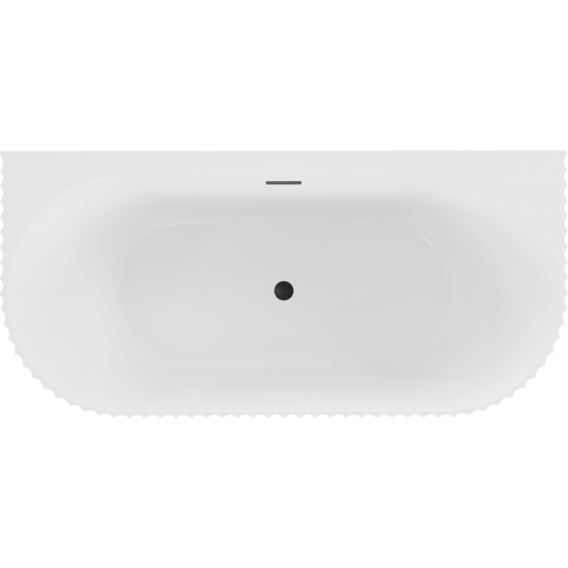 Mexen Sella banheira independente encostada ranhurada 150 x 75 cm, branco brilhante, transbordamento preto - 52711507500-70