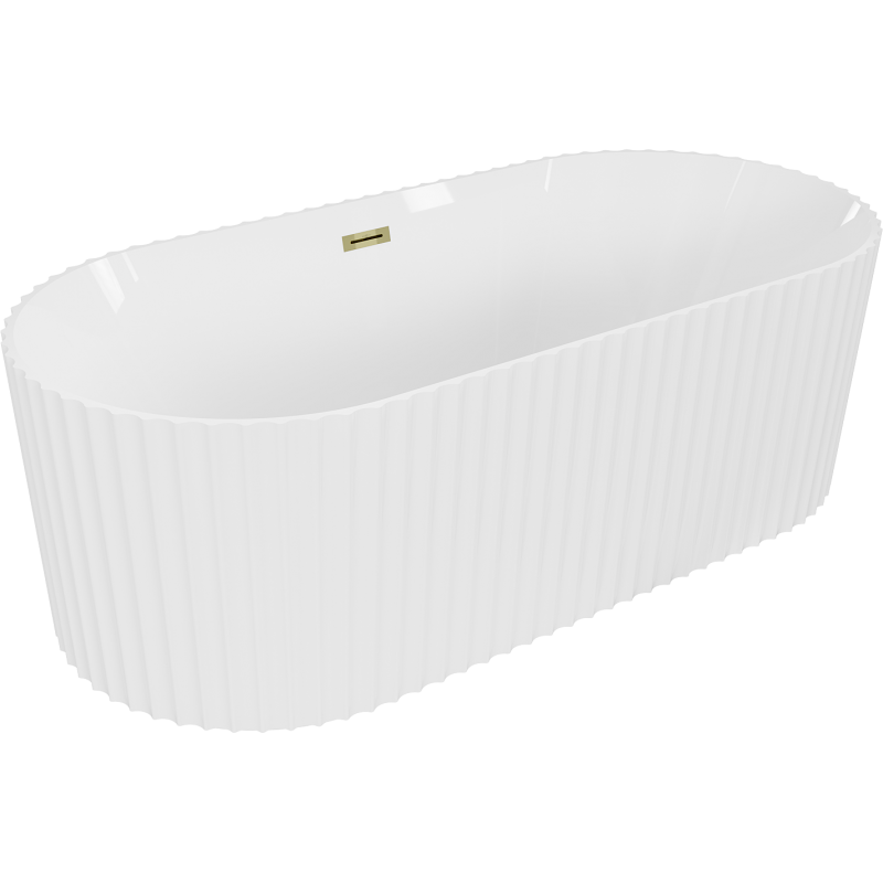 Mexen Paola freistehende geriffelte Badewanne 150 x 75 cm, weiß glänzend, Überlauf gold - 52721507500-50