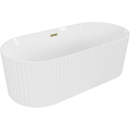 Mexen Paola freestanding ribbed bathtub 150 x 75 cm, white gloss, gold overflow - 52721507500-50