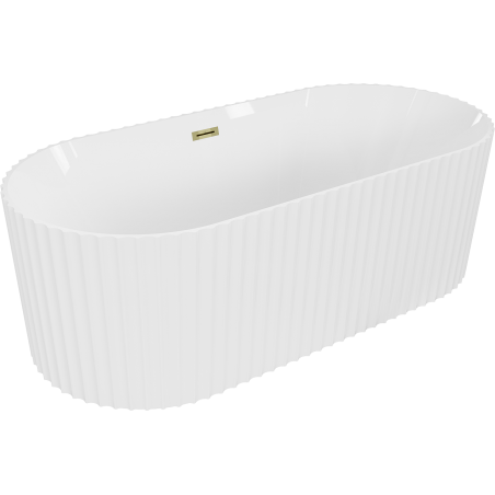 Mexen Paola freistehende geriffelte Badewanne 150 x 75 cm, weiß glänzend, Überlauf gold - 52721507500-50