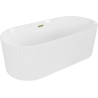 Mexen Paola freistehende geriffelte Badewanne 150 x 75 cm, weiß glänzend, Überlauf gold - 52721507500-50