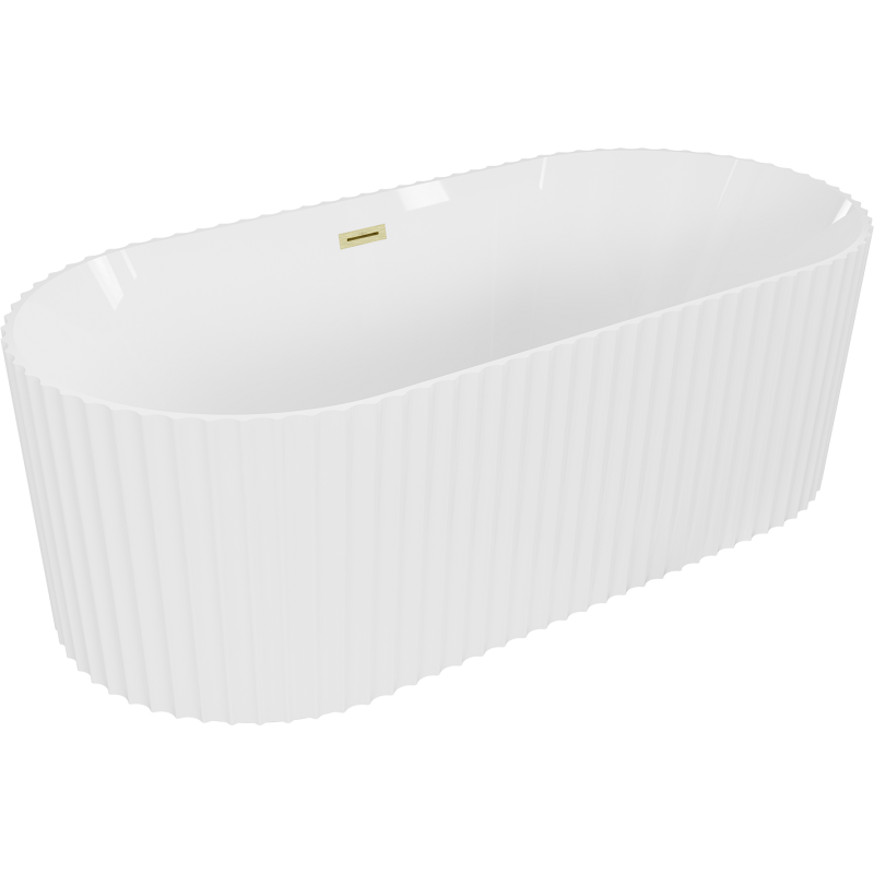 Mexen Paola freestanding fluted bath 150 x 75 cm, white gloss, brushed gold overflow - 52721507500-55