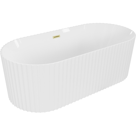 Mexen Paola freestanding fluted bath 150 x 75 cm, white gloss, brushed gold overflow - 52721507500-55