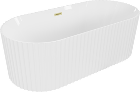 Mexen Paola freistehende geriffelte Badewanne 150 x 75 cm, weiß glänzend, Überlauf gebürstetes Gold - 52721507500-55