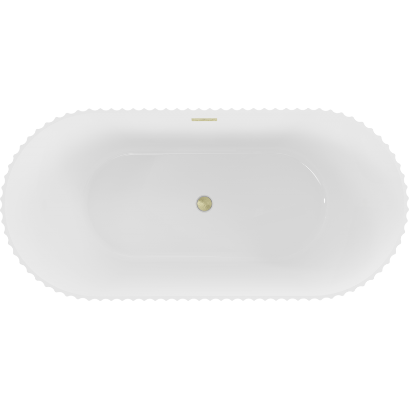 Mexen Paola banheira independente canelada 150 x 75 cm, branco brilho, transbordamento dourado escovado - 52721507500-55