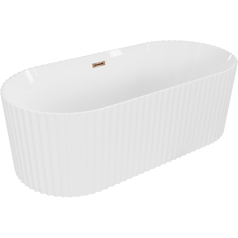 Mexen Paola vapaasti seisova ura-allas 150 x 75 cm, kiiltävä valkoinen, ylityslähde ruusukultaa - 52721507500-60