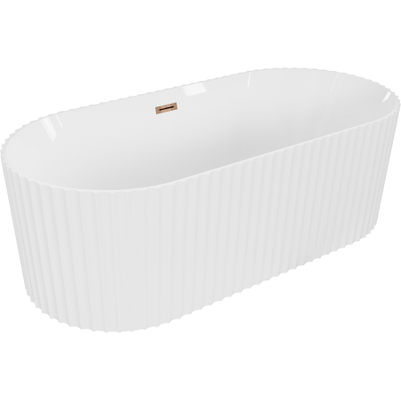 Mexen Paola freistehende, geriffelte Badewanne 150 x 75 cm, weiß glänzend, Überlauf Roségold - 52721507500-60