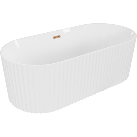 Mexen Paola vasca da bagno freestanding rigata 150 x 75 cm, bianco lucido, troppopieno rame spazzolato - 52721507500-65