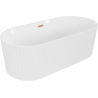 Mexen Paola vasca da bagno freestanding rigata 150 x 75 cm, bianco lucido, troppopieno rame spazzolato - 52721507500-65