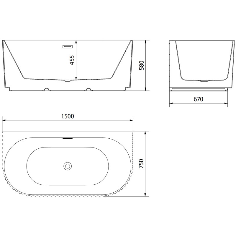 Mexen Sella freistehende Rillenbadewanne 150 x 75 cm, weiße Glanz, Überlauf gebürsteter Nickel - 52711507500-97
