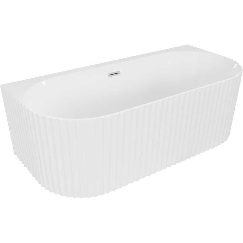 Mexen Sella freistehende Rillenbadewanne 150 x 75 cm, weiße Glanz, Überlauf gebürsteter Nickel - 52711507500-97