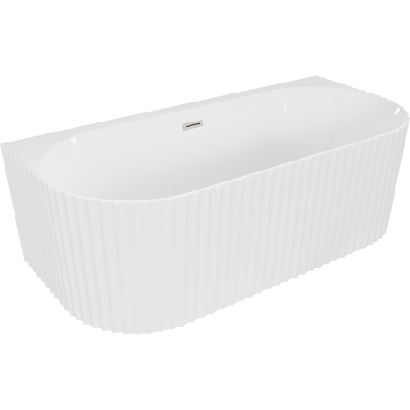 Mexen Sella baignoire autoportante à adosser, cannelée 150 x 75 cm, blanc brillant, trop-plein en nickel brossé