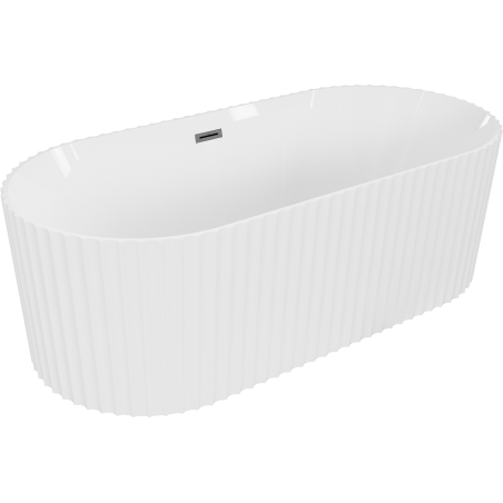 Mexen Paola freestanding ribbed bathtub 150 x 75 cm, white gloss, brushed gun gray overflow - 52721507500-66