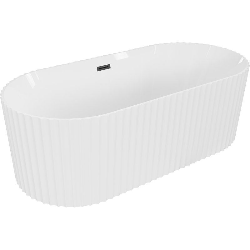 Mexen Paola fristående räfflat badkar 150 x 75 cm, vit glans, svart överfyllnad - 52721507500-70