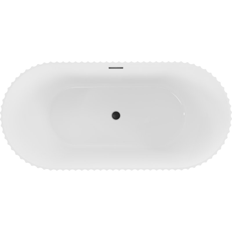 Mexen Paola fristående räfflat badkar 150 x 75 cm, vit glans, svart överfyllnad - 52721507500-70