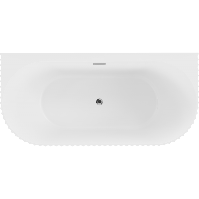 Mexen Sella bañera independiente adosada acanalada 150 x 75 cm, blanco mate, rebosadero cromo - 52711507501-01