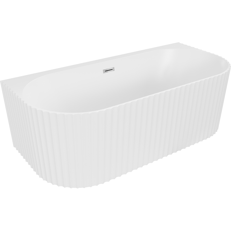 Mexen Sella freistehende, wandmontierte gerillte Badewanne 150 x 75 cm, mattweiß, Überlauf chrom - 52711507501-01