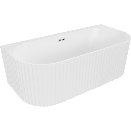 Mexen Sella Free-Standing Ribbed Wall Bath 150 x 75 cm, White Matte, Chrome Overflow - 52711507501-01