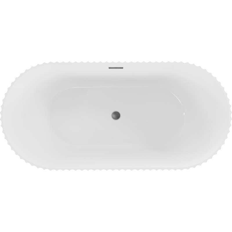 Mexen Paola banheira independente canelada 150 x 75 cm, branco brilho, transbordamento metalizado - 52721507500-95